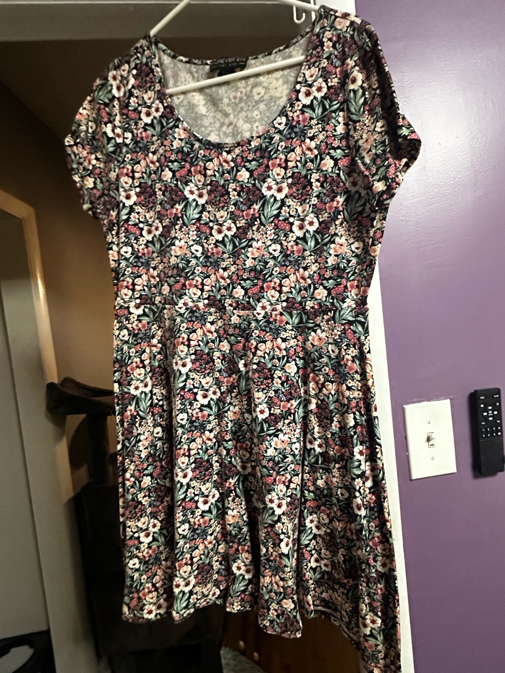 Forever 21 Floral Scoop-Neck Skater Dress in Black, Pink & Green